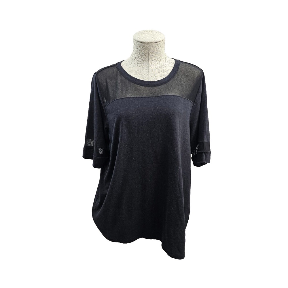 Zelos 1X Plus Black Sheer Panel Short Sleeve Athletic Workout Top Tee Shirt EUC